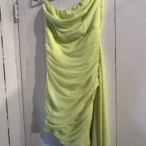 AKIRA Silver Rhinestone Lime Green Draped Dress - Picture 3 of 7